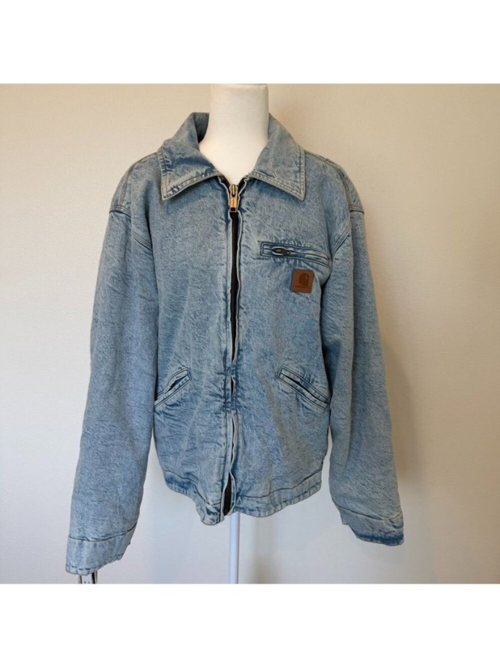 Vintage Carhartt Light Wash Denim Jean Jacket Size Large